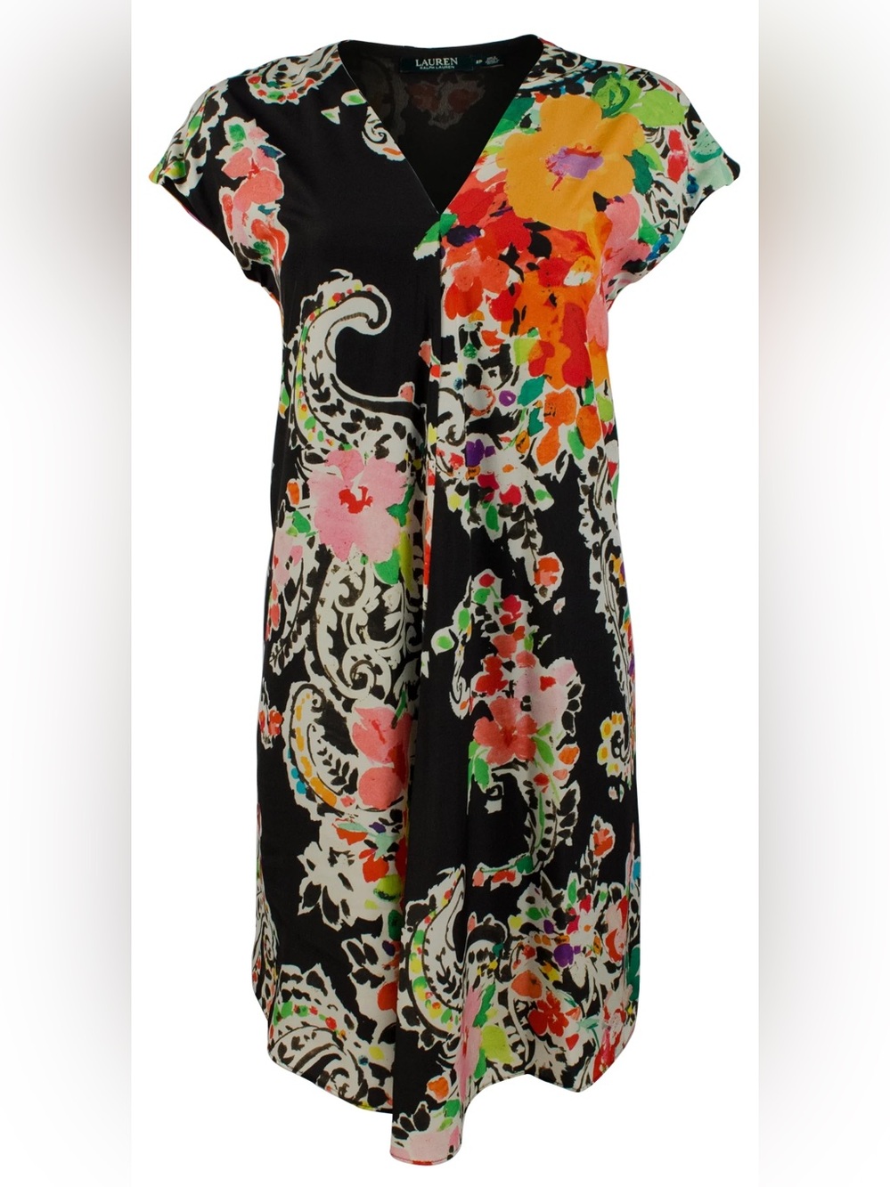 Ralph Lauren Shift floral dress 8 black v-neck short sleeve business casual red
